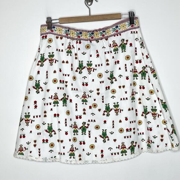 Vintage Upcycled Apple Print Skirt Womens Size 8 80s Retro Unique Artsy Handmade - Picture 6 of 8